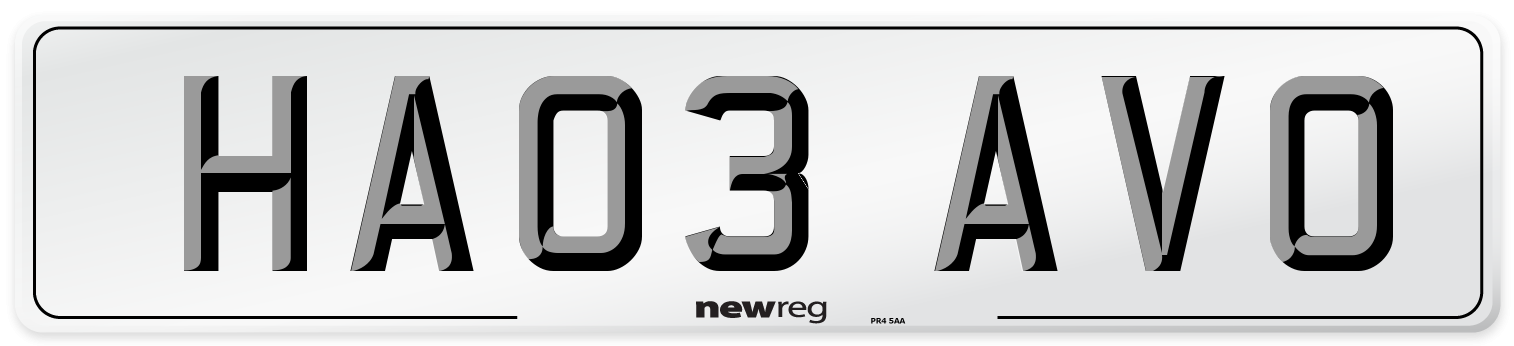 HA03 AVO Number Plate from New Reg